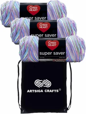 Red Heart Super Saver Monet E300-310 (3-Skeins - Same Dye Lot) Worsted Medium #4 Acrylic Yarn for Crocheting and Knitting with Project Bag