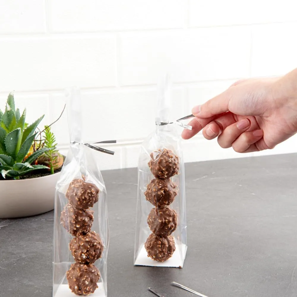 Restaurantware Bag Tek 4 Inch Twist Ties For Treat Bags 500 Durable Coffee Bag Ties - Flexible Metal Wire Inside Silver Plastic Bag Twist Ties Won't Break Or Snap For Bread Bags Or Snack Bags