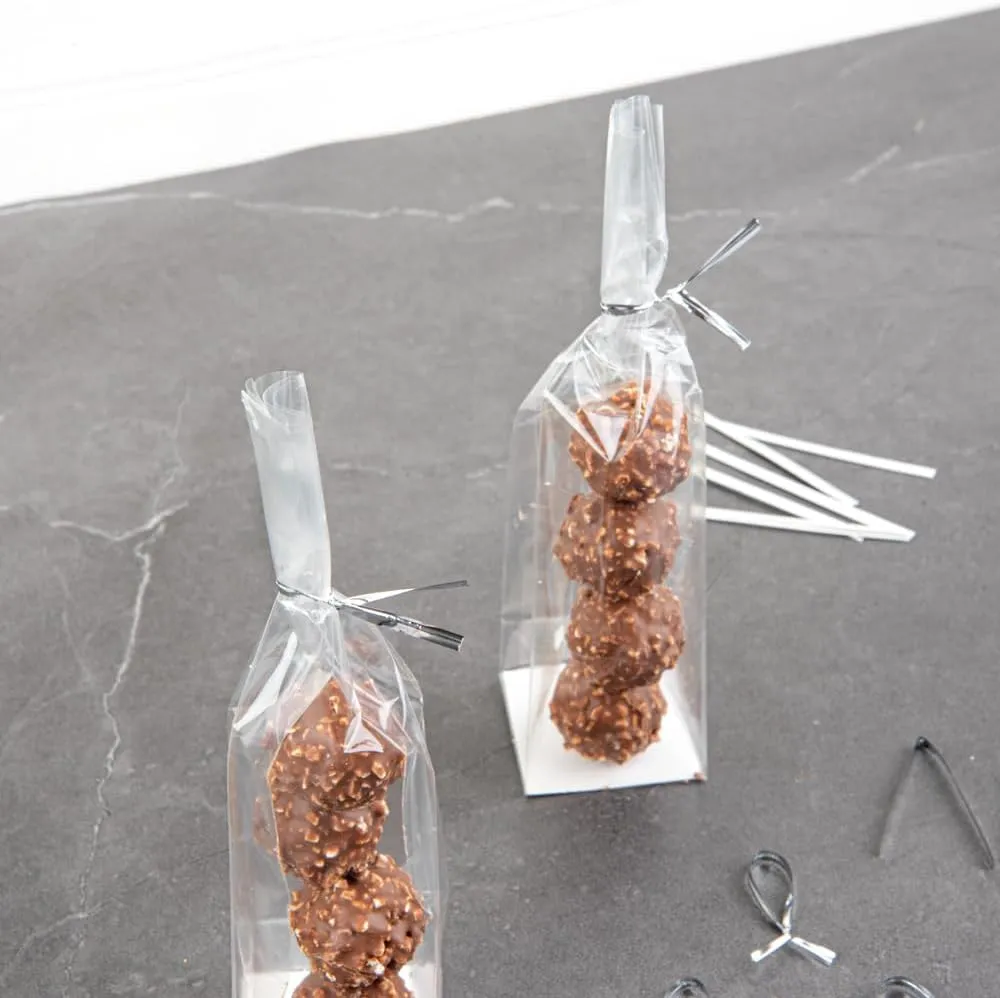 Restaurantware Bag Tek 4 Inch Twist Ties For Treat Bags 500 Durable Coffee Bag Ties - Flexible Metal Wire Inside Silver Plastic Bag Twist Ties Won't Break Or Snap For Bread Bags Or Snack Bags