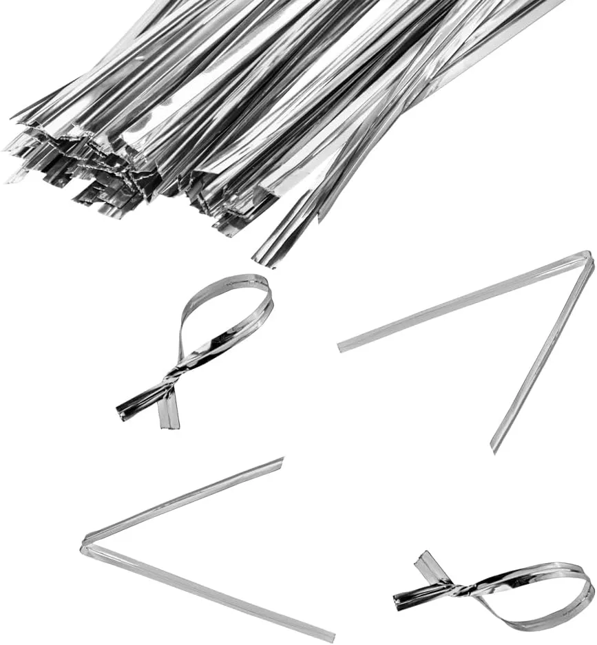 Restaurantware Bag Tek 4 Inch Twist Ties For Treat Bags 500 Durable Coffee Bag Ties - Flexible Metal Wire Inside Silver Plastic Bag Twist Ties Won't Break Or Snap For Bread Bags Or Snack Bags