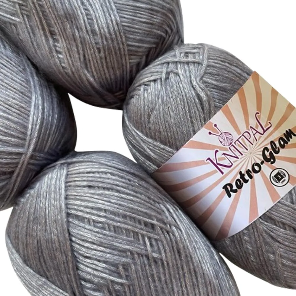 Retro Glam Silver Metallic Yarn for Crocheting, 4 Skeins, 1280Yds/400G, Free Patterns - Sparkle Yarn for Knitting - 3 DK Light Worsted Weight - Shimmer Silver