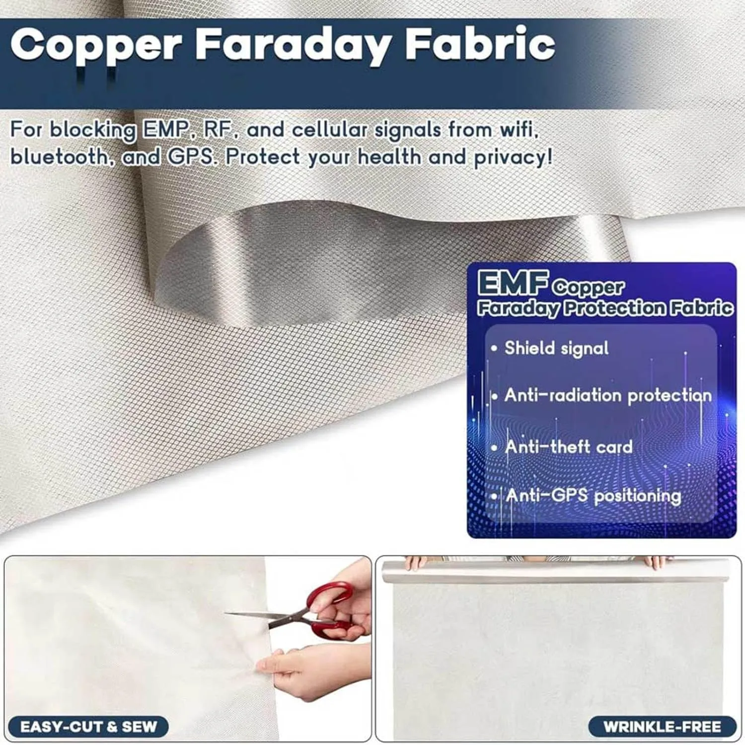 RFID Shielding Fabric Faraday Cloth EMP Cloth Military Grade RFID Blocking Fabric EMF Shield WiFi Jammer EMF Shielding Curtains,silver-5x1.1m