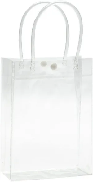Rikyo 12 pc Clear Gift Bags,Plastic Gift Bags with Handle and Button, Reusable Transparent PVC Gift Wrap Tote Bag for Bridal Party Favor, Baby Shower, Wedding Favor, Shopping Bag Bulk (10x8x3)