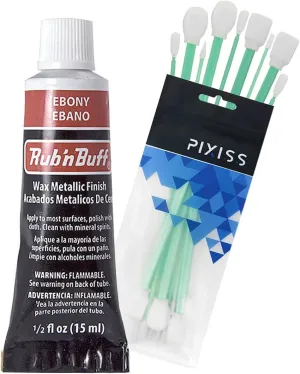 Rub n Buff Wax Metallic Ebony, Rub and Buff Finish, 0.5-Fluid Ounce, Pixiss Blending and Application Tools for Applying Metallic Wax Paint
