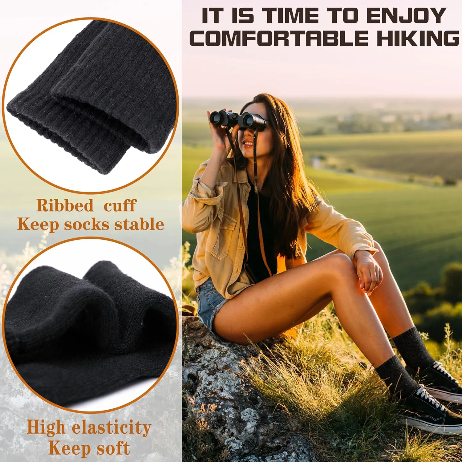 Sandsuced 5 Pack Merino Wool Hiking Socks for Women Warm Winter Thick Thermal Cozy Boot Work Soft Ladies Socks