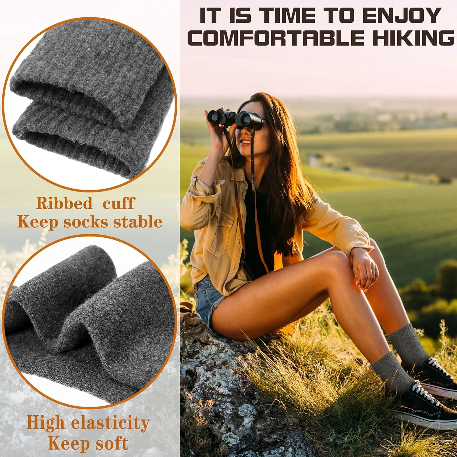 Sandsuced 5 Pack Merino Wool Hiking Socks for Women Warm Winter Thick Thermal Cozy Boot Work Soft Ladies Socks