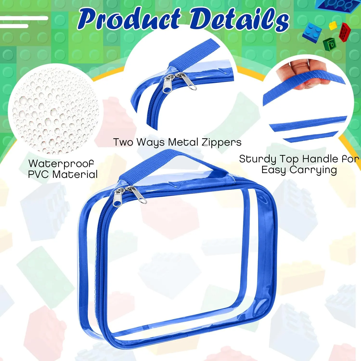Sanwuta 3 Packs Toy Storage Bags with Zipper, Clear PVC Organizing Waterproof Toy Bags for Board Games, Building Blocks, and Kids Books(12.6 x 9 x 2.36 Inch,Red, Blue, Green)