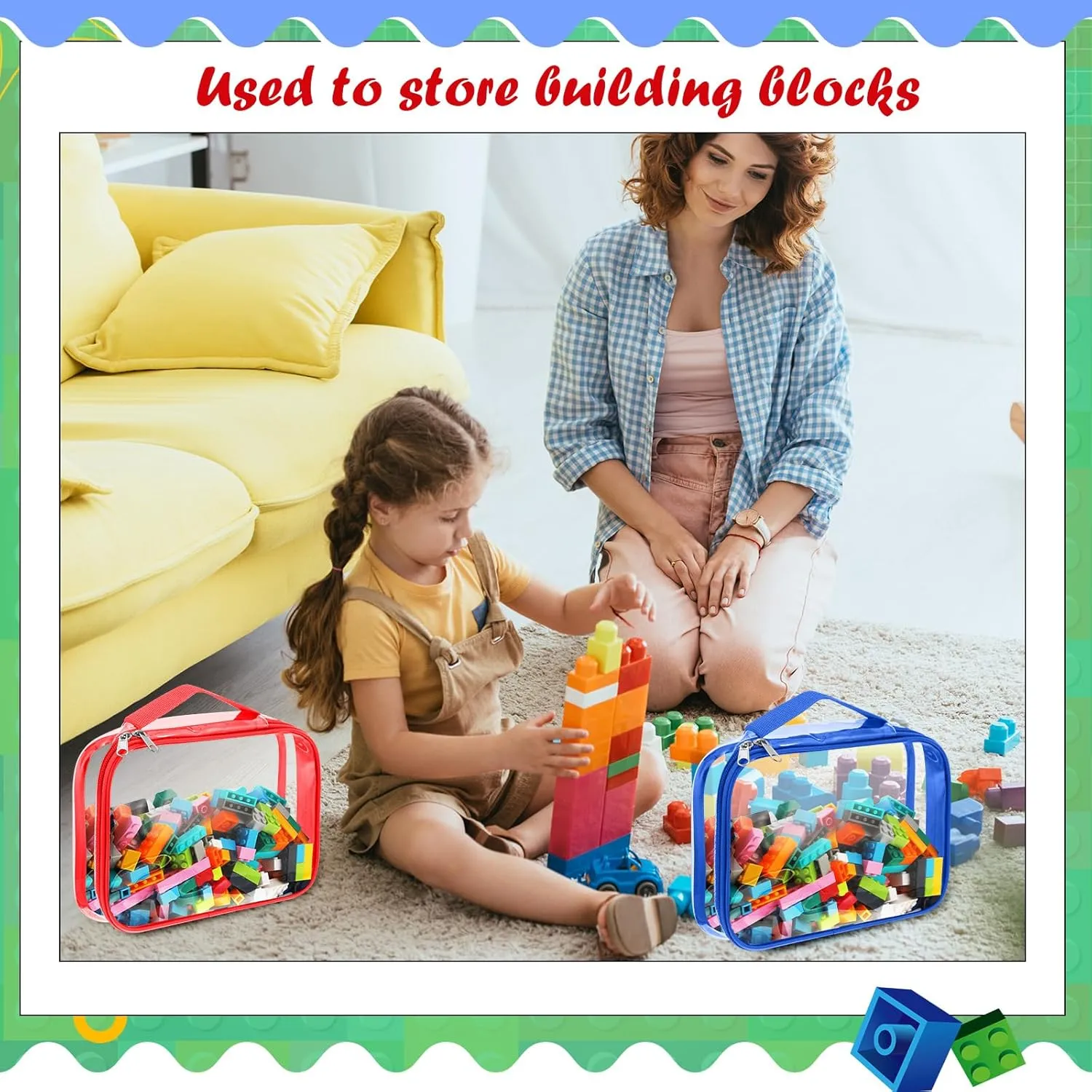Sanwuta 3 Packs Toy Storage Bags with Zipper, Clear PVC Organizing Waterproof Toy Bags for Board Games, Building Blocks, and Kids Books(12.6 x 9 x 2.36 Inch,Red, Blue, Yellow)
