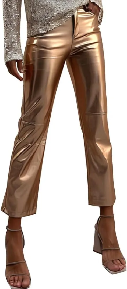 Shiny Metallic Women's Holographic Glitter Rave Dance Cropped Pants