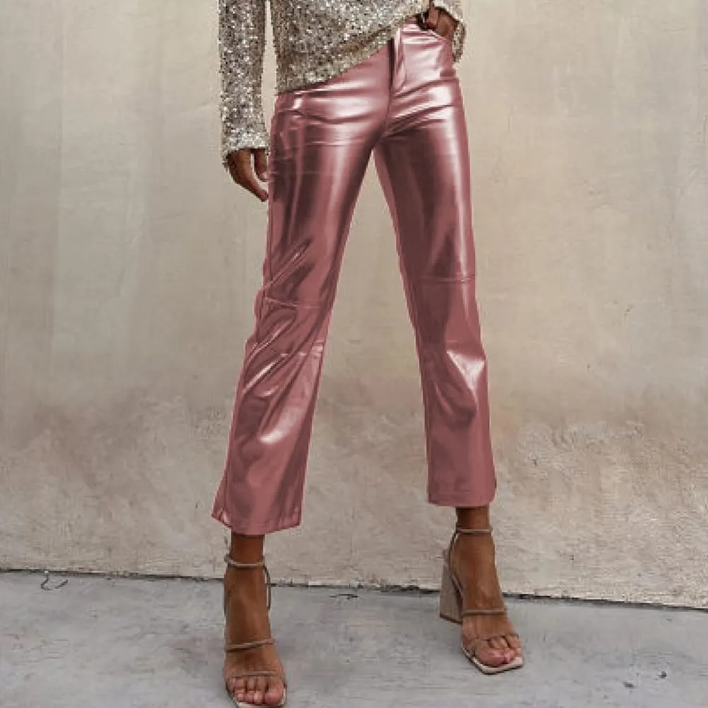 Shiny Metallic Women's Holographic Glitter Rave Dance Cropped Pants