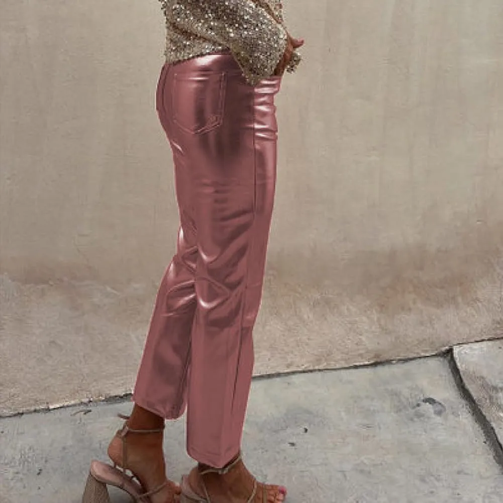 Shiny Metallic Women's Holographic Glitter Rave Dance Cropped Pants