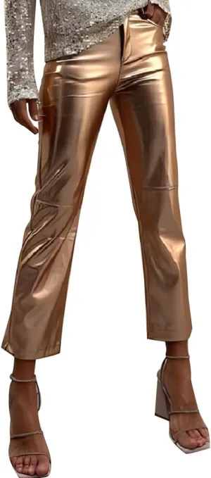 Shiny Metallic Women's Holographic Glitter Rave Dance Cropped Pants