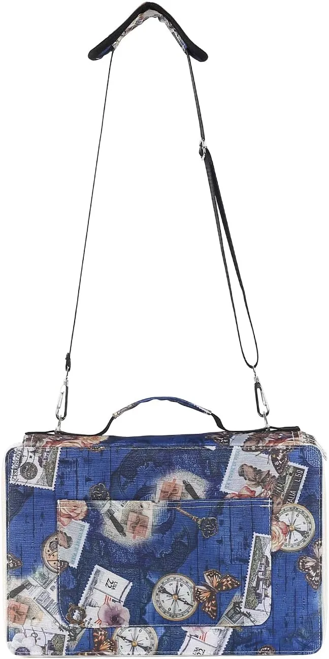 Shulaner Pencil Case Slot Holds 500 Colored Pencils or 340 Color Gel Pens with Zipper Closure Large Capacity Retro Style Element Pattern Pen Organizer Bag with Shoulder Strap (Dark Blue)