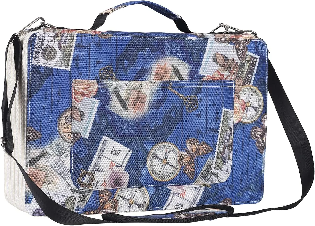 Shulaner Pencil Case Slot Holds 500 Colored Pencils or 340 Color Gel Pens with Zipper Closure Large Capacity Retro Style Element Pattern Pen Organizer Bag with Shoulder Strap (Dark Blue)