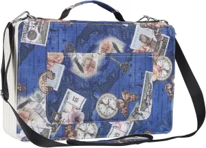 Shulaner Pencil Case Slot Holds 500 Colored Pencils or 340 Color Gel Pens with Zipper Closure Large Capacity Retro Style Element Pattern Pen Organizer Bag with Shoulder Strap (Dark Blue)