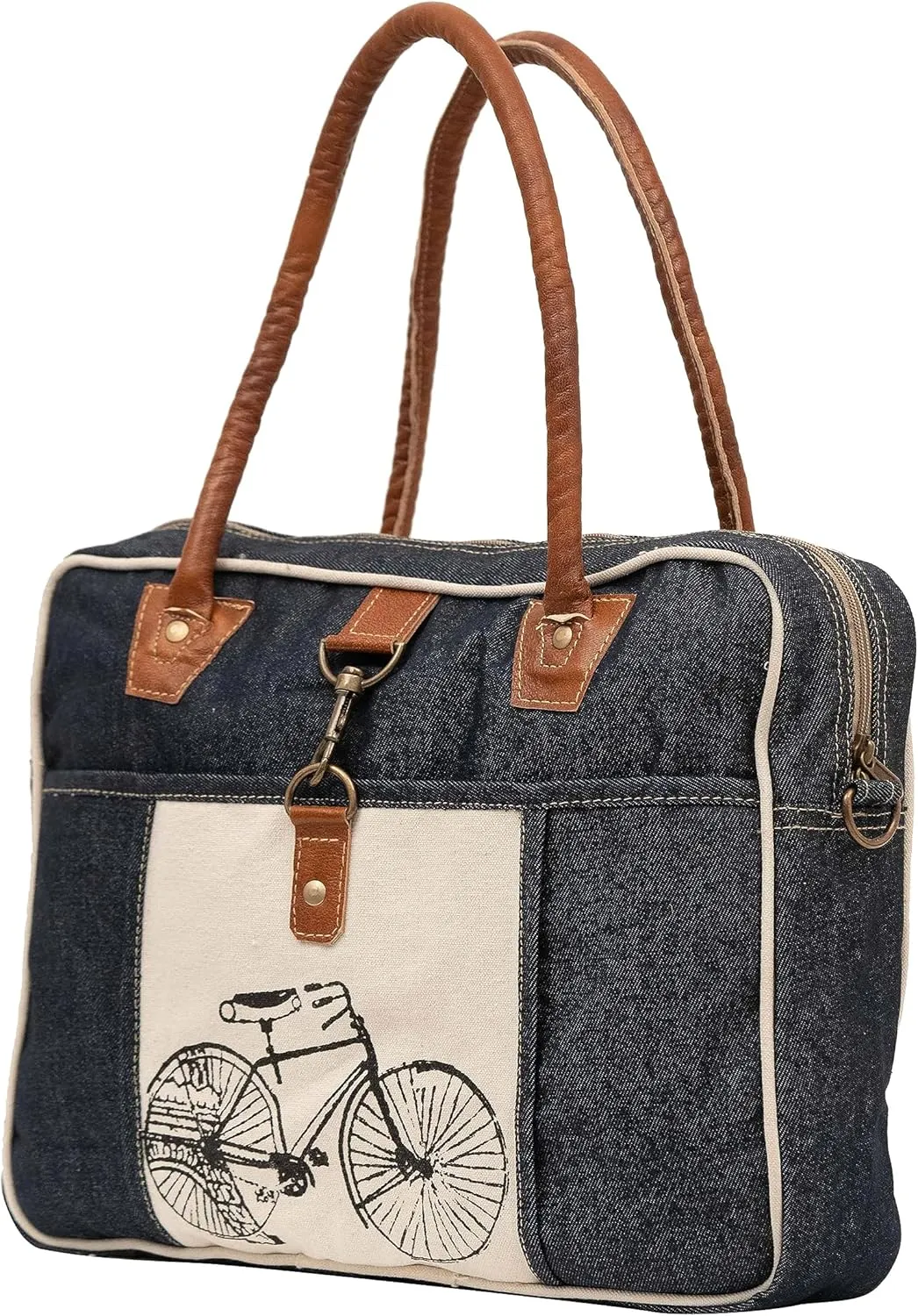 Shy Shy Bags Bicycle Upcycled Canvas Hand Bag & Cowhide Tote Bag & Canvas Leather Shoulder Bag