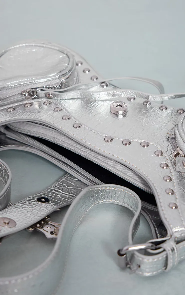 Silver Croc Diamante Cross Western Shoulder Bag