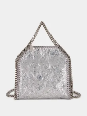 Silver Falabella Tiny Cracked Metallic Tote Bag