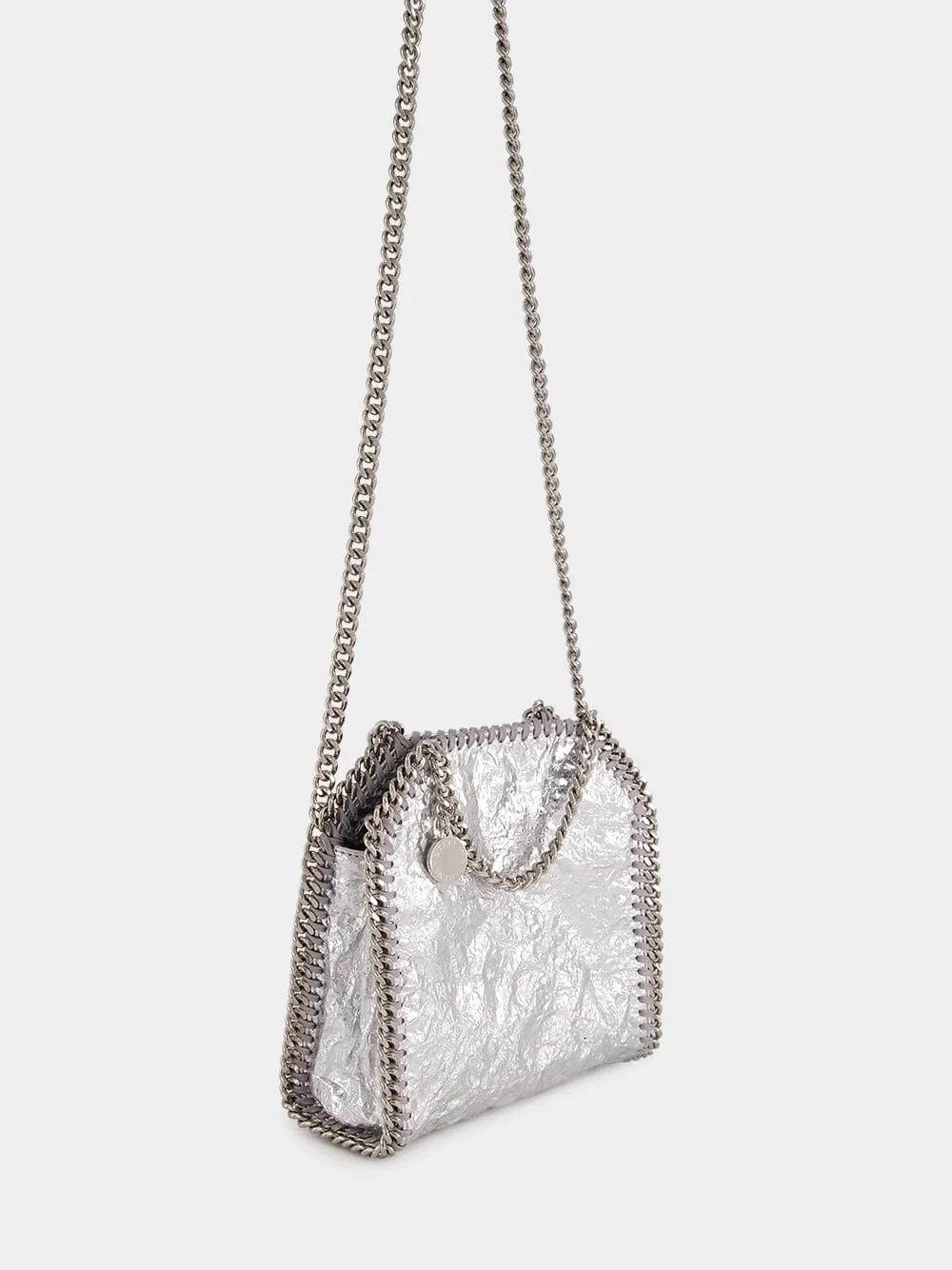 Silver Falabella Tiny Cracked Metallic Tote Bag