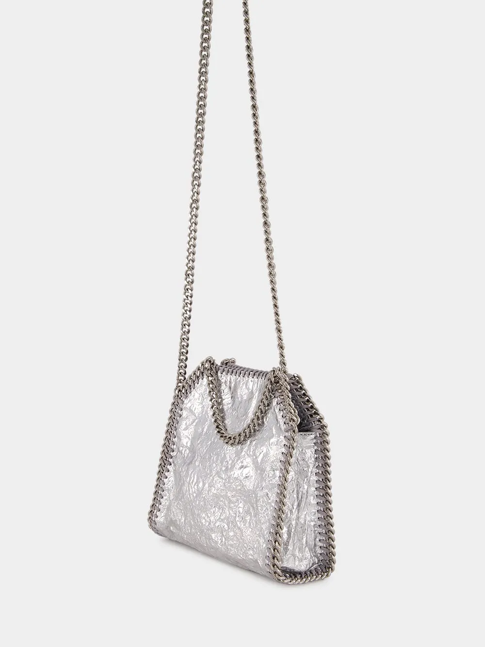 Silver Falabella Tiny Cracked Metallic Tote Bag