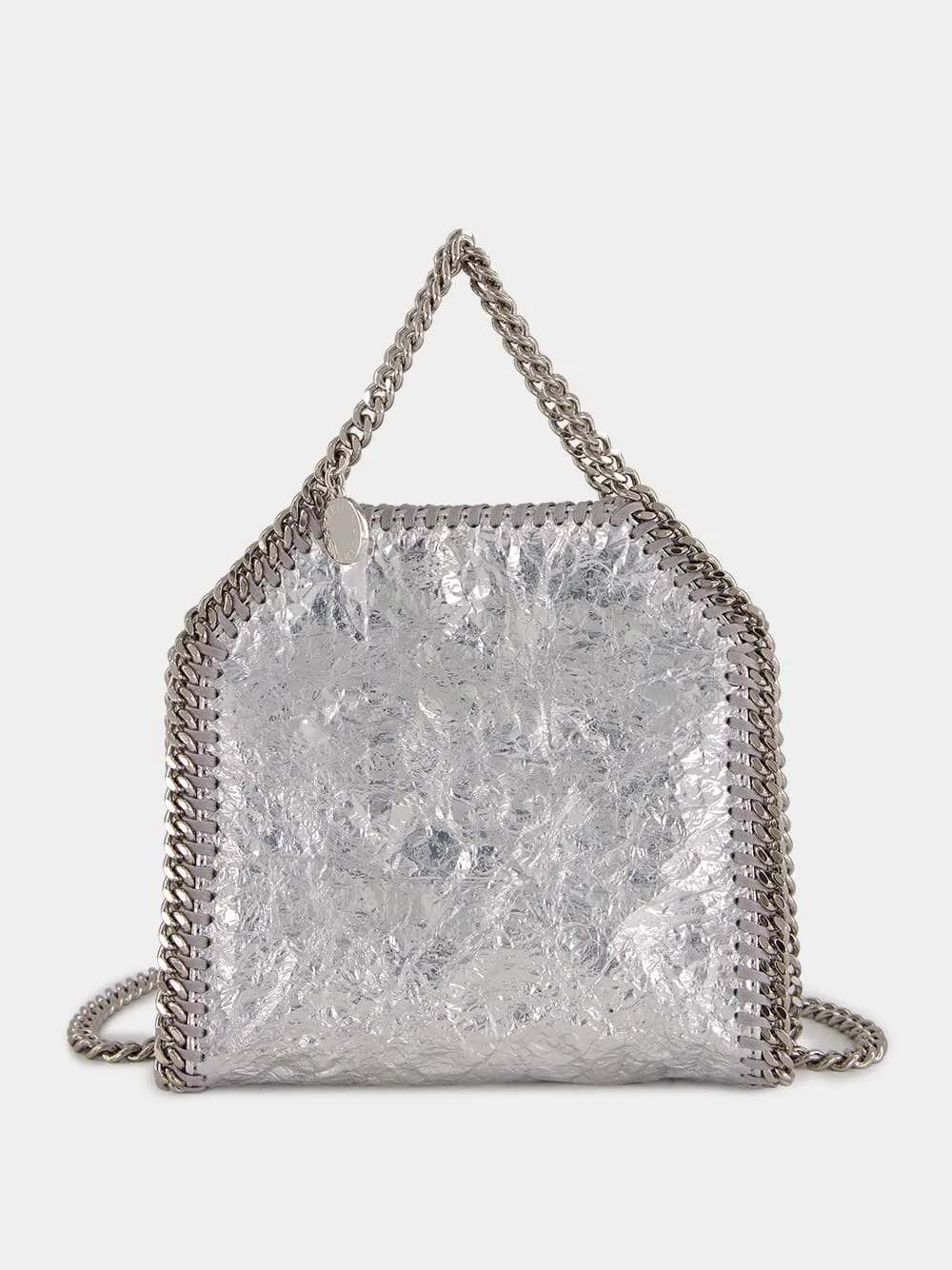 Silver Falabella Tiny Cracked Metallic Tote Bag