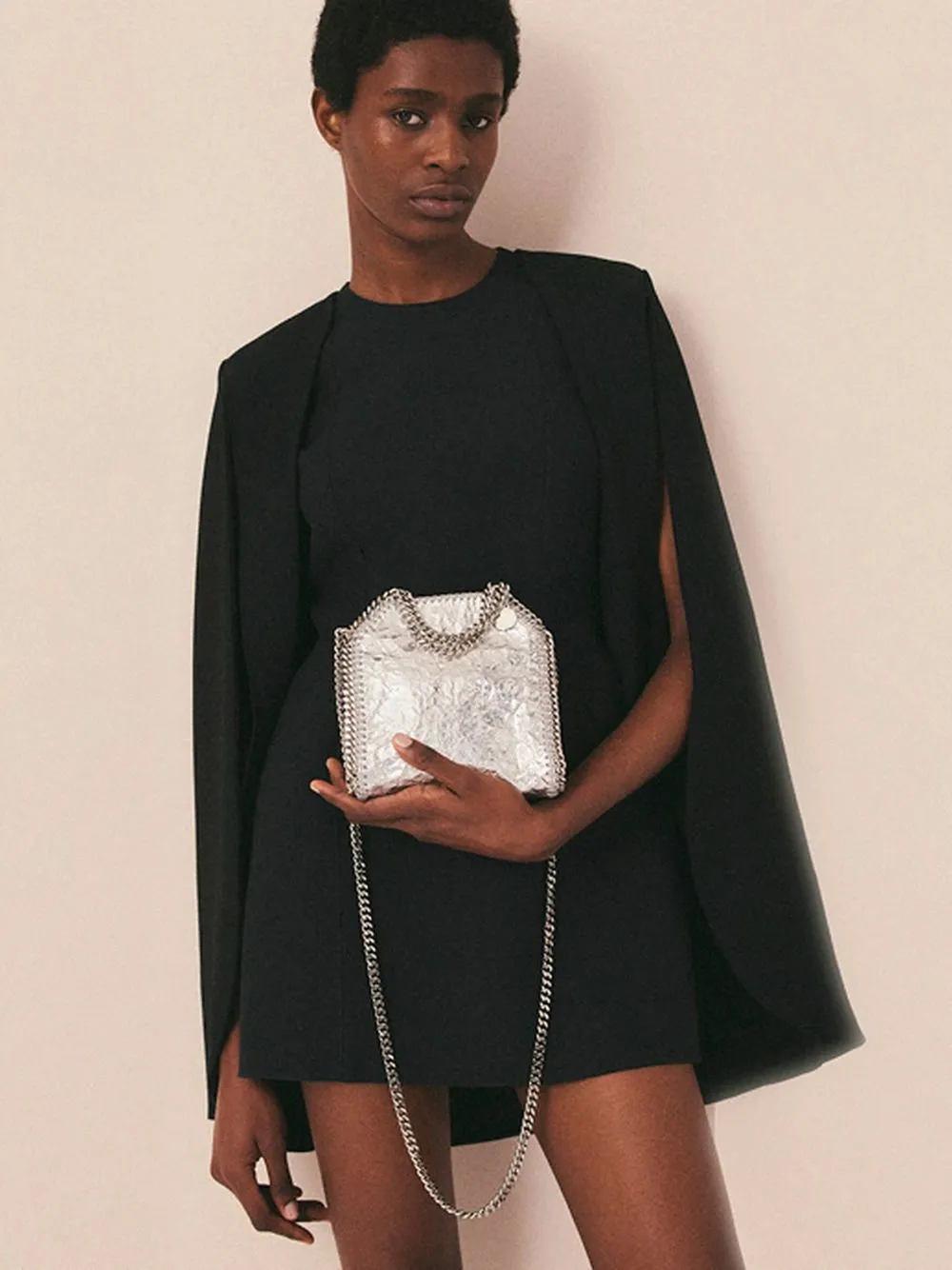 Silver Falabella Tiny Cracked Metallic Tote Bag