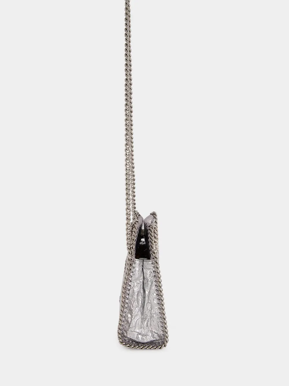 Silver Falabella Tiny Cracked Metallic Tote Bag