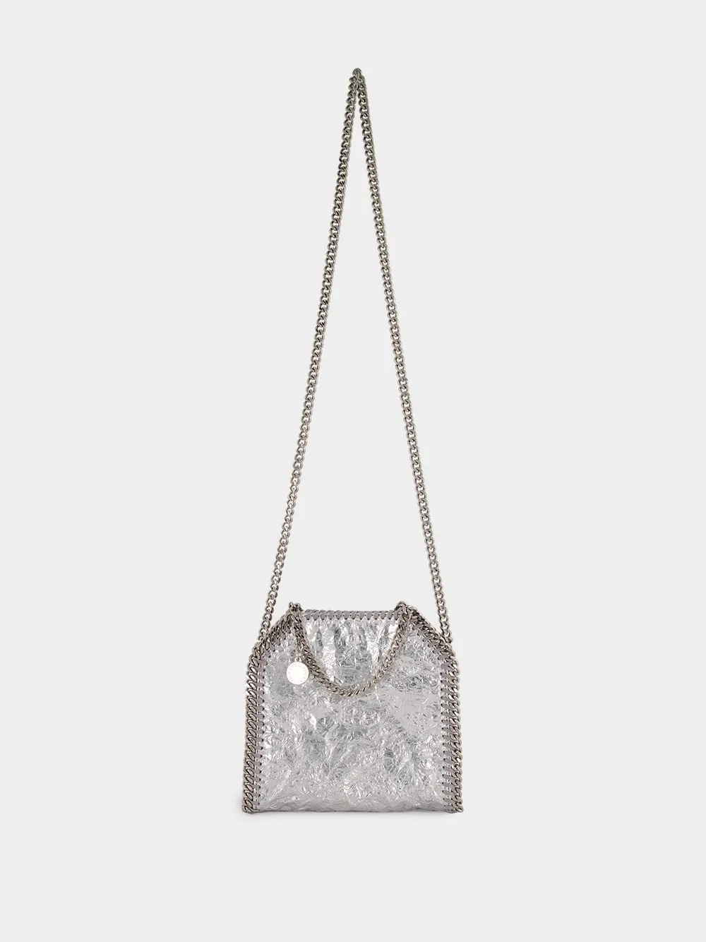 Silver Falabella Tiny Cracked Metallic Tote Bag
