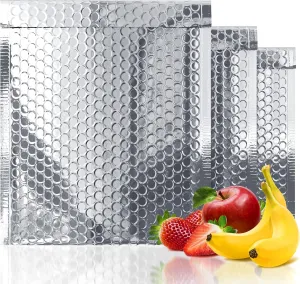 Silver Thermal Bubble Mailer, 5 x 9 Inches. 10 Pack Metallic Bubble Mailers. Self-Seal Metallic Bubble Envelope. Waterproof Insulated Shipping Envelopes for Food, Cosmetics