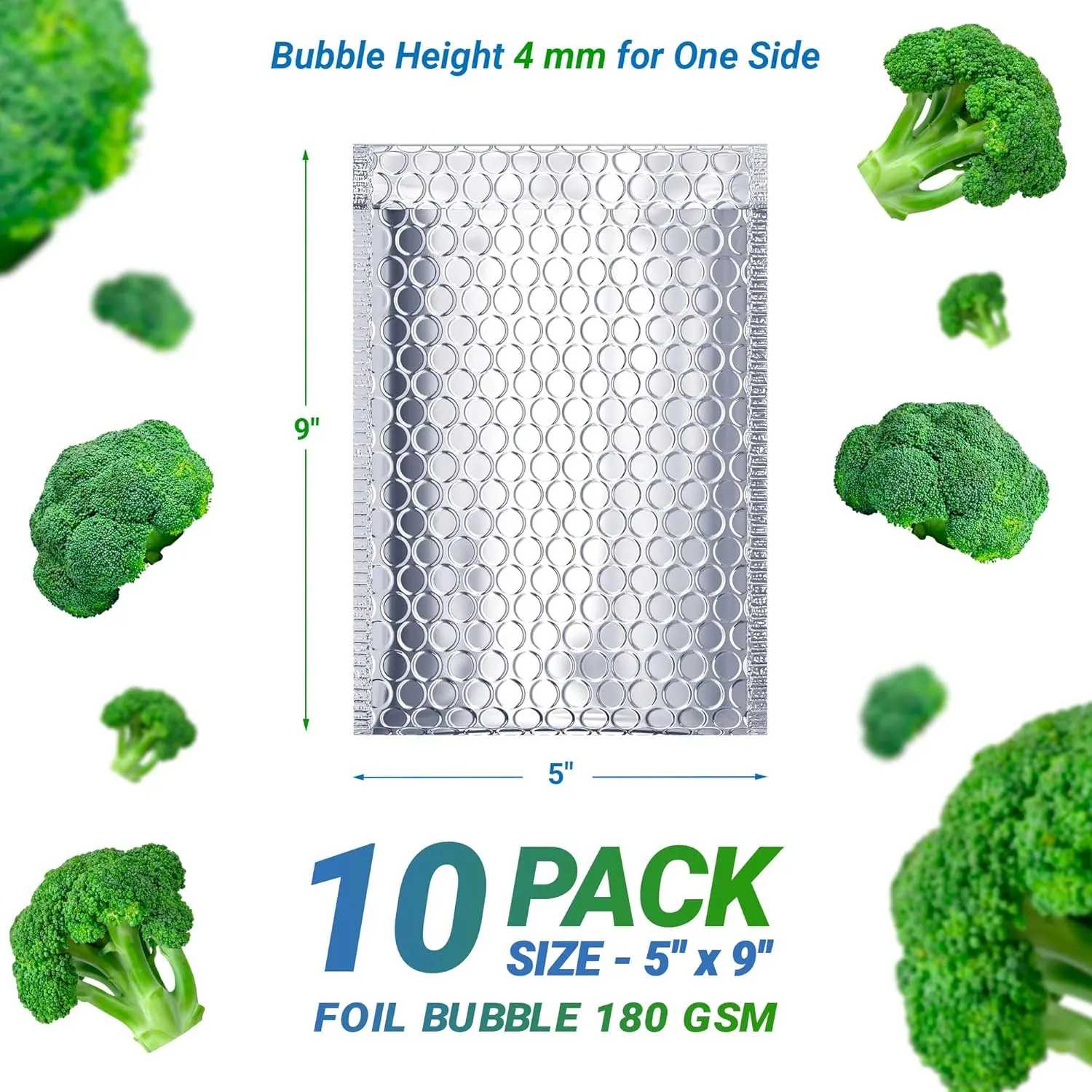 Silver Thermal Bubble Mailer, 5 x 9 Inches. 10 Pack Metallic Bubble Mailers. Self-Seal Metallic Bubble Envelope. Waterproof Insulated Shipping Envelopes for Food, Cosmetics