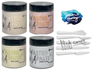 Simon Hurley Astro Paste, 4 Gorgeous Metallics - 2.4 oz Each, Cookie Dough, Fool's Gold, Silving Lining, Refined Copper February 2025 Release,   Carnora Palette Knives