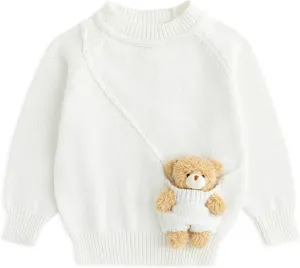 Simplee kids Baby Sweater with Bear in The Pocket Hand Crocheted Pullover Sweater Knit Toddler Clothes for Winter and Fall