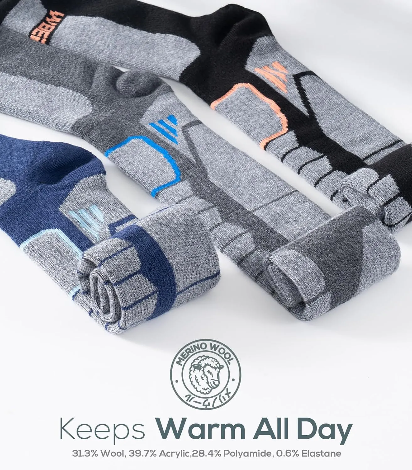 Ski Sock Merino Wool Ski Socks Mens Womens Skiing & Snowboarding Socks, Over The Calf