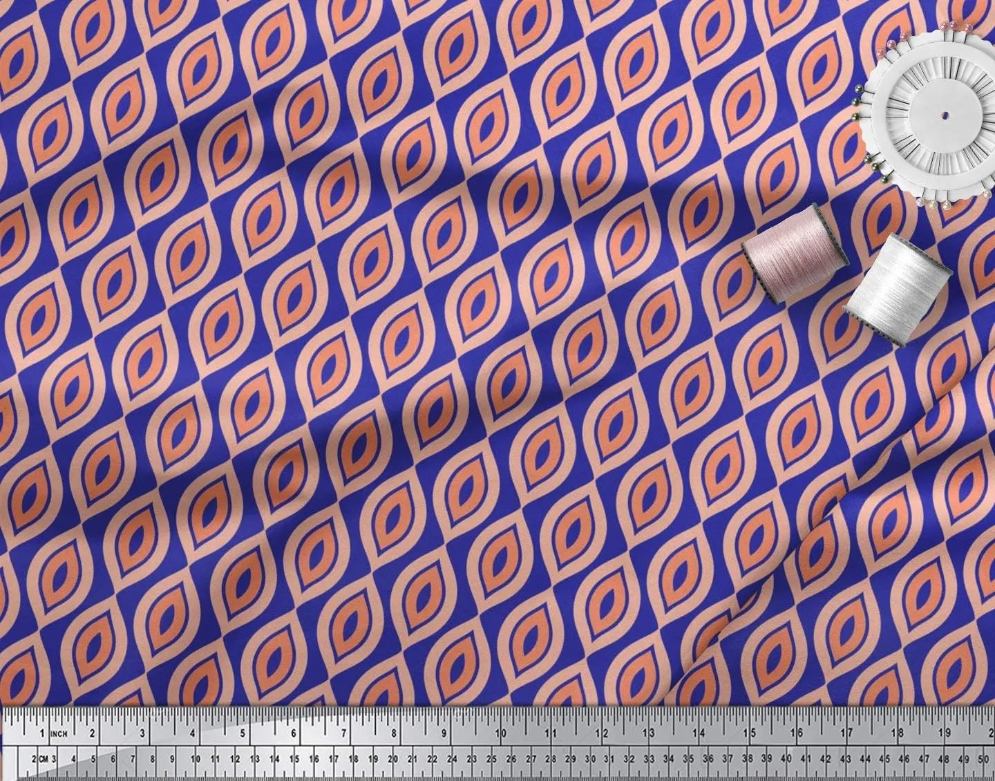 Soimoi Cotton Jersey Blue Fabric - by The Yard - 58 Inch Wide - Ogee Geometric Textile - Elegant and Flowing Patterns for Apparel and Home Decor Printed Fabric