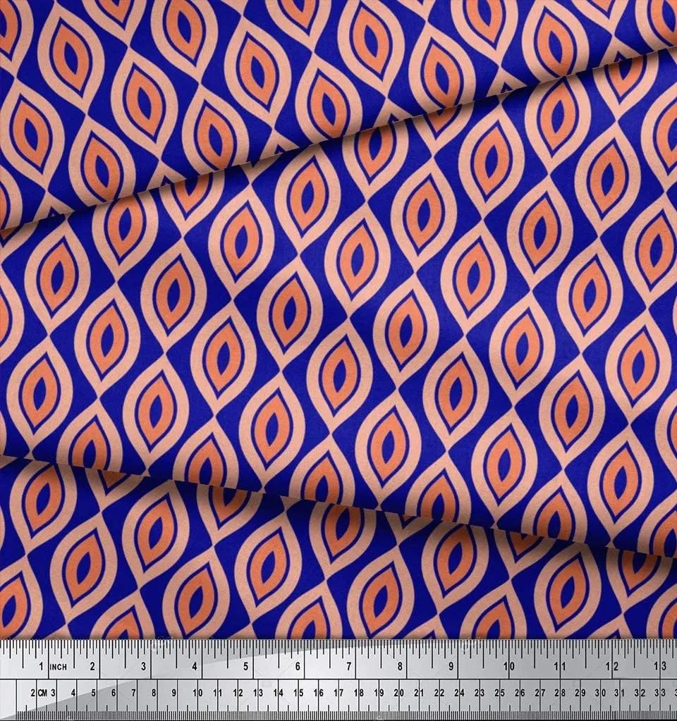 Soimoi Cotton Jersey Blue Fabric - by The Yard - 58 Inch Wide - Ogee Geometric Textile - Elegant and Flowing Patterns for Apparel and Home Decor Printed Fabric