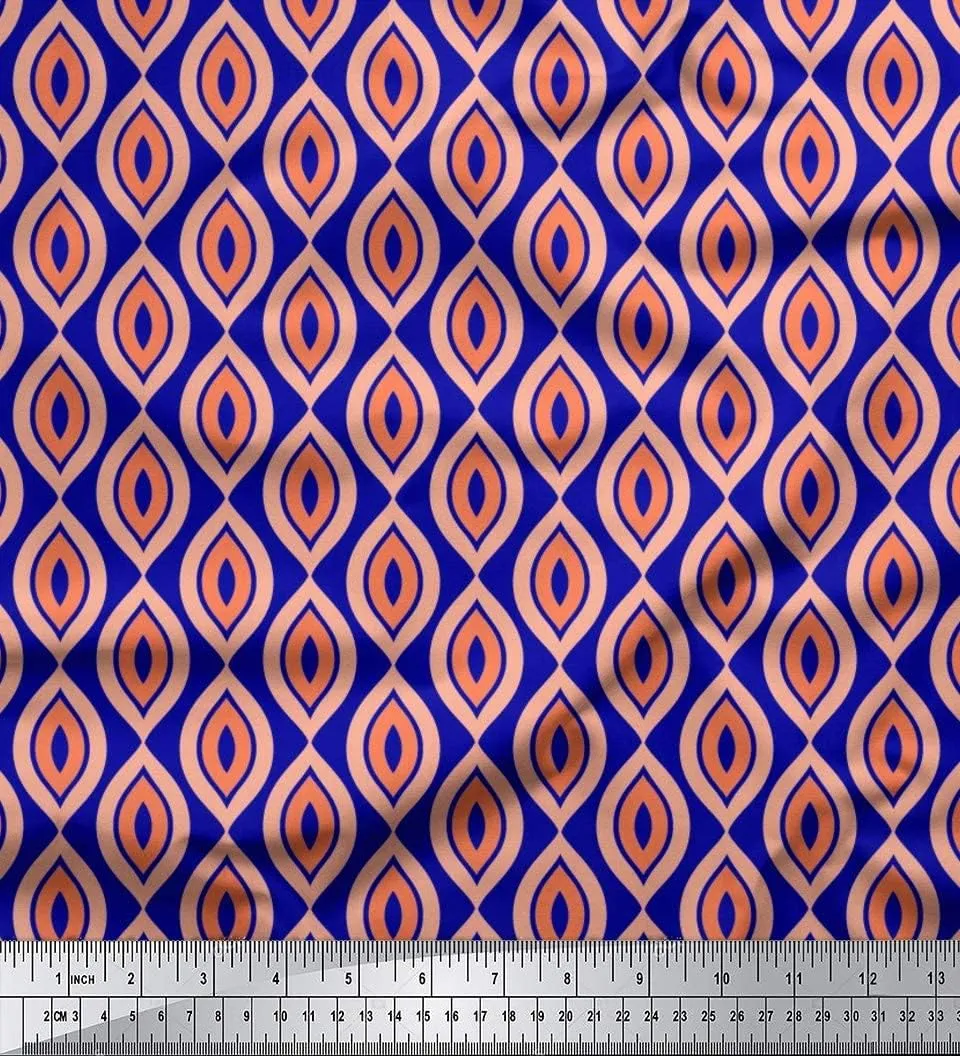 Soimoi Cotton Jersey Blue Fabric - by The Yard - 58 Inch Wide - Ogee Geometric Textile - Elegant and Flowing Patterns for Apparel and Home Decor Printed Fabric