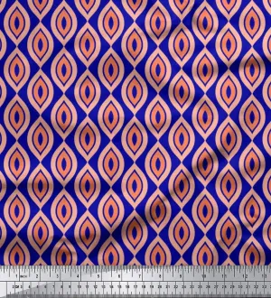 Soimoi Cotton Jersey Blue Fabric - by The Yard - 58 Inch Wide - Ogee Geometric Textile - Elegant and Flowing Patterns for Apparel and Home Decor Printed Fabric