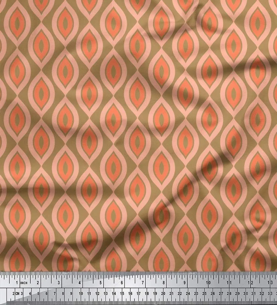 Soimoi Cotton Jersey Brown Fabric - by The Yard - 58 Inch Wide - Ogee Geometric Textile - Elegant and Flowing Patterns for Apparel and Home Decor Printed Fabric