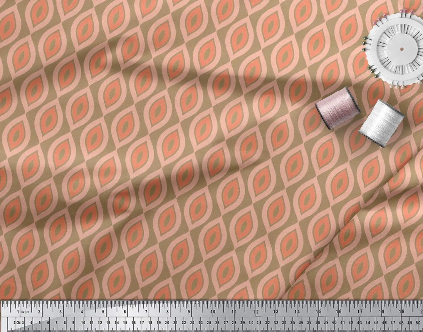 Soimoi Cotton Jersey Brown Fabric - by The Yard - 58 Inch Wide - Ogee Geometric Textile - Elegant and Flowing Patterns for Apparel and Home Decor Printed Fabric