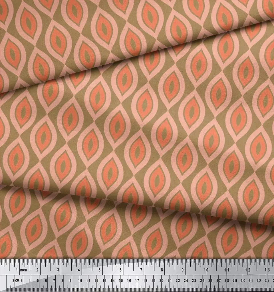 Soimoi Cotton Jersey Brown Fabric - by The Yard - 58 Inch Wide - Ogee Geometric Textile - Elegant and Flowing Patterns for Apparel and Home Decor Printed Fabric