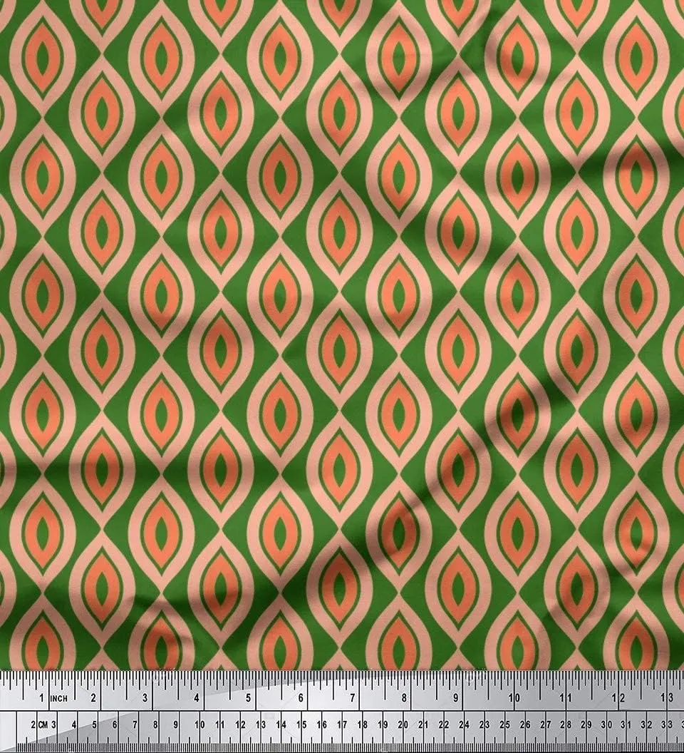 Soimoi Cotton Jersey Green Fabric - by The Yard - 58 Inch Wide - Ogee Geometric Textile - Elegant and Flowing Patterns for Apparel and Home Decor Printed Fabric