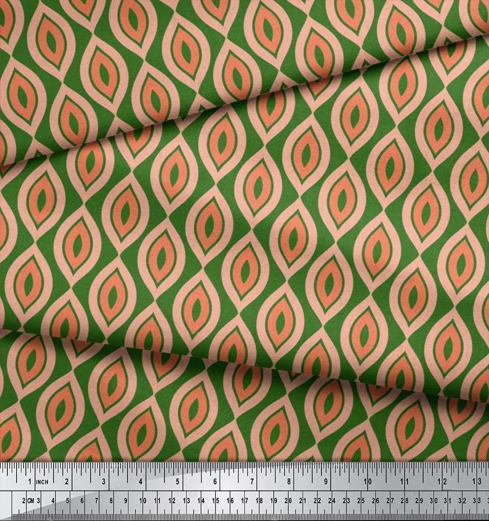 Soimoi Cotton Jersey Green Fabric - by The Yard - 58 Inch Wide - Ogee Geometric Textile - Elegant and Flowing Patterns for Apparel and Home Decor Printed Fabric