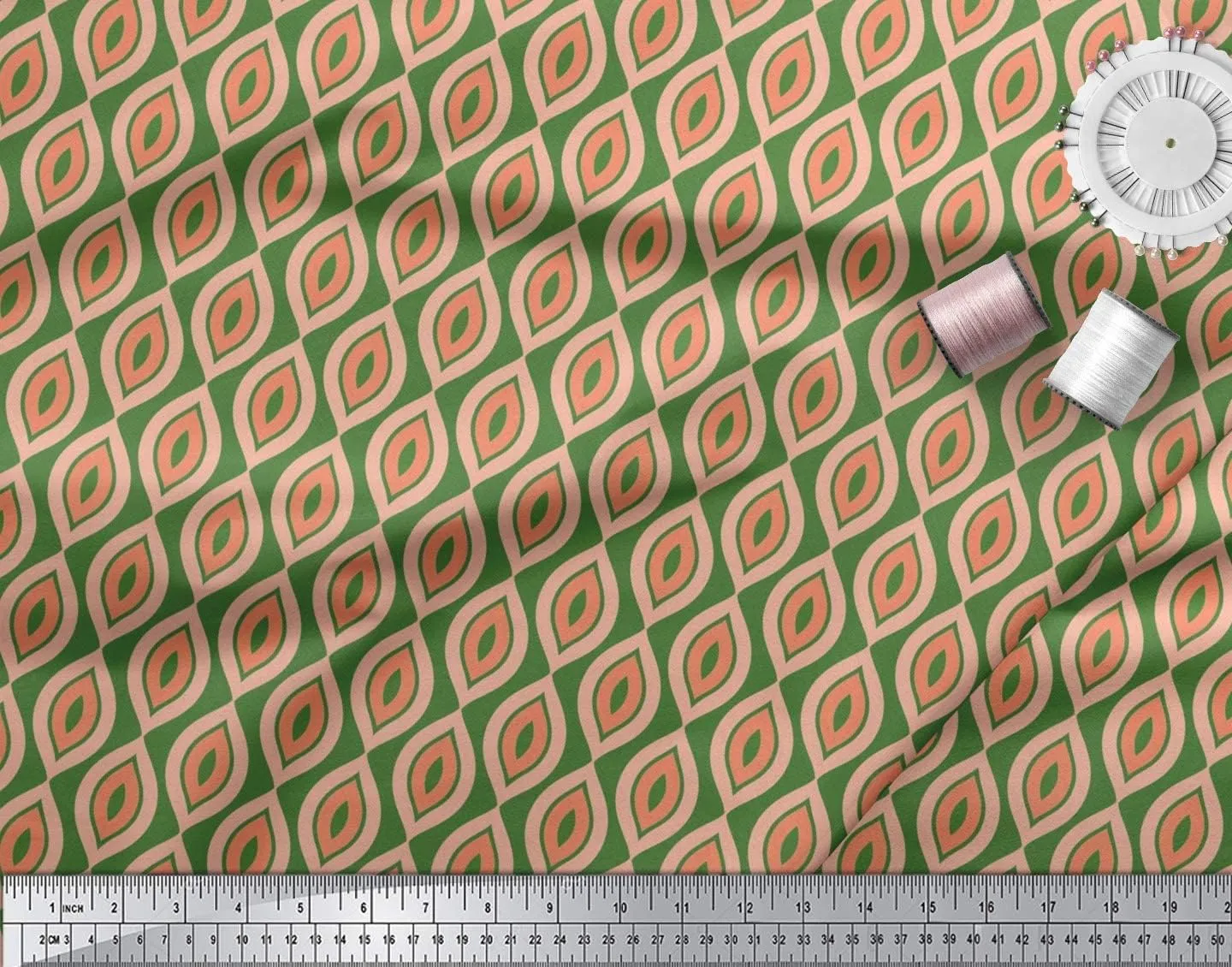 Soimoi Cotton Jersey Green Fabric - by The Yard - 58 Inch Wide - Ogee Geometric Textile - Elegant and Flowing Patterns for Apparel and Home Decor Printed Fabric