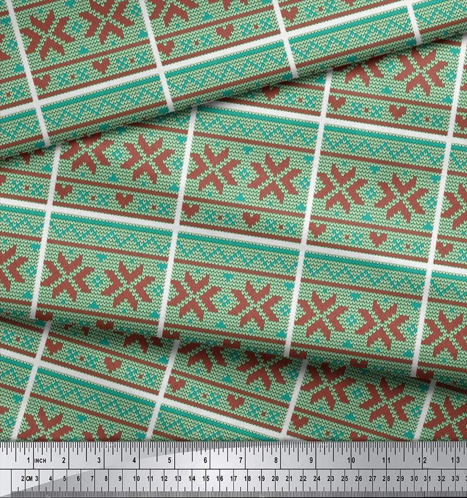 Soimoi Rayon Green Fabric - by The Yard - 42 Inch Wide - Aztec Knitting Geometric Print Fabric - Ethnic and Trendy Designs for Fashion and Craft Projects Printed Fabric