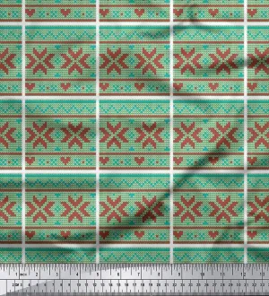 Soimoi Rayon Green Fabric - by The Yard - 42 Inch Wide - Aztec Knitting Geometric Print Fabric - Ethnic and Trendy Designs for Fashion and Craft Projects Printed Fabric