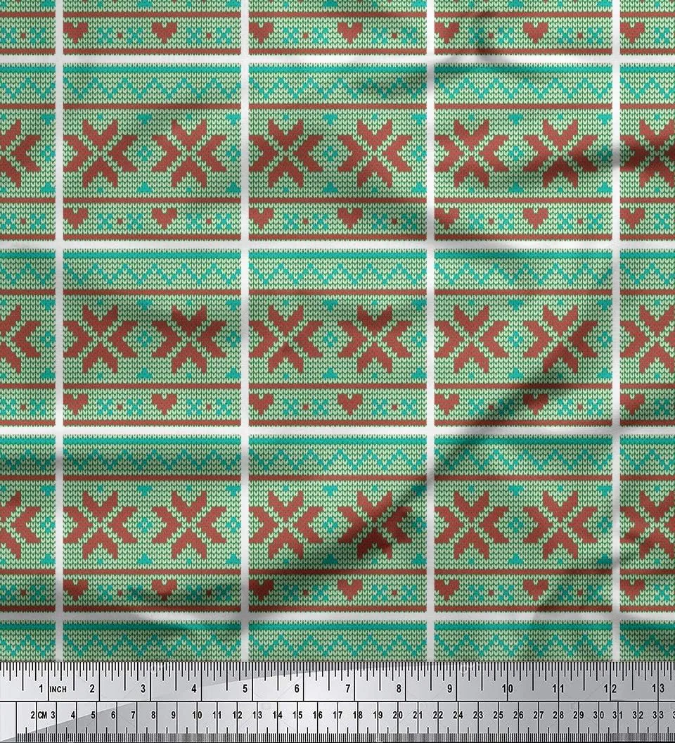 Soimoi Rayon Green Fabric - by The Yard - 42 Inch Wide - Aztec Knitting Geometric Print Fabric - Ethnic and Trendy Designs for Fashion and Craft Projects Printed Fabric
