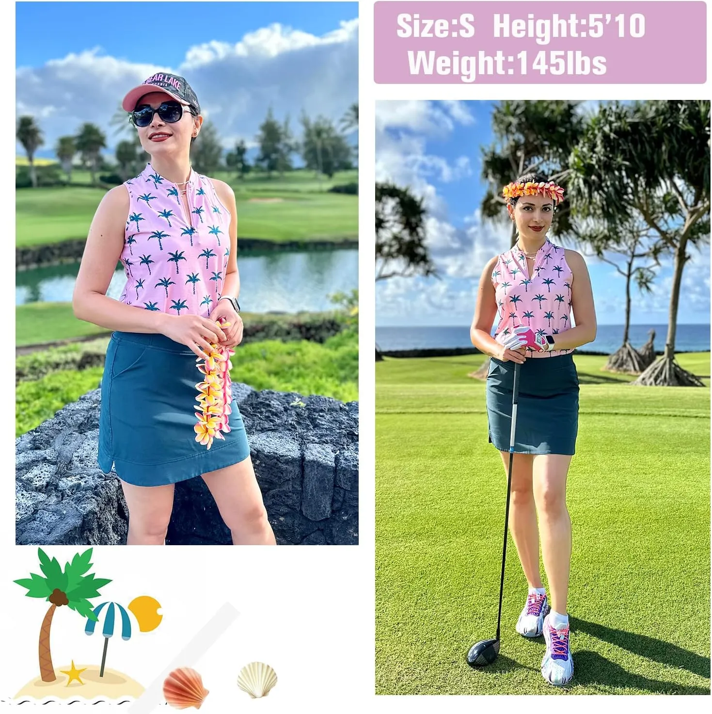 Soneven Women's Sleeveless Golf Shirts Printed Moisture Wicking V Neck Golf Polo Shirts Racerback Golf Tank Tops