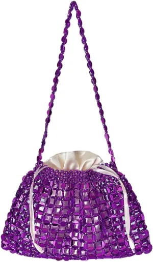 Sparkly Beaded Purse for Women Glitter Woven Shoulder Beach Tote Bag Summer Boho Chic Cool Girl Aesthetic