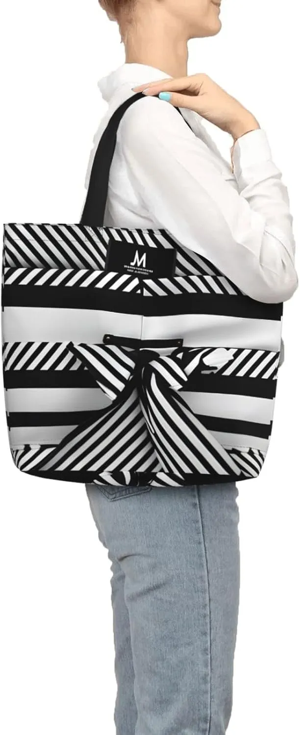SSIMOO Colored Stripes Vertical Stylish Zipper Shopping Bags,Shoulder Bag,The Perfect Blend Of Style And Convenience