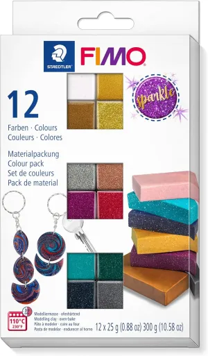 STAEDTLER 8013 C12-4 FIMO Effect Oven-Hardening Polymer Modelling Clay - Sparkle, Assorted Colours (Pack of 12 x 25g Half Blocks)